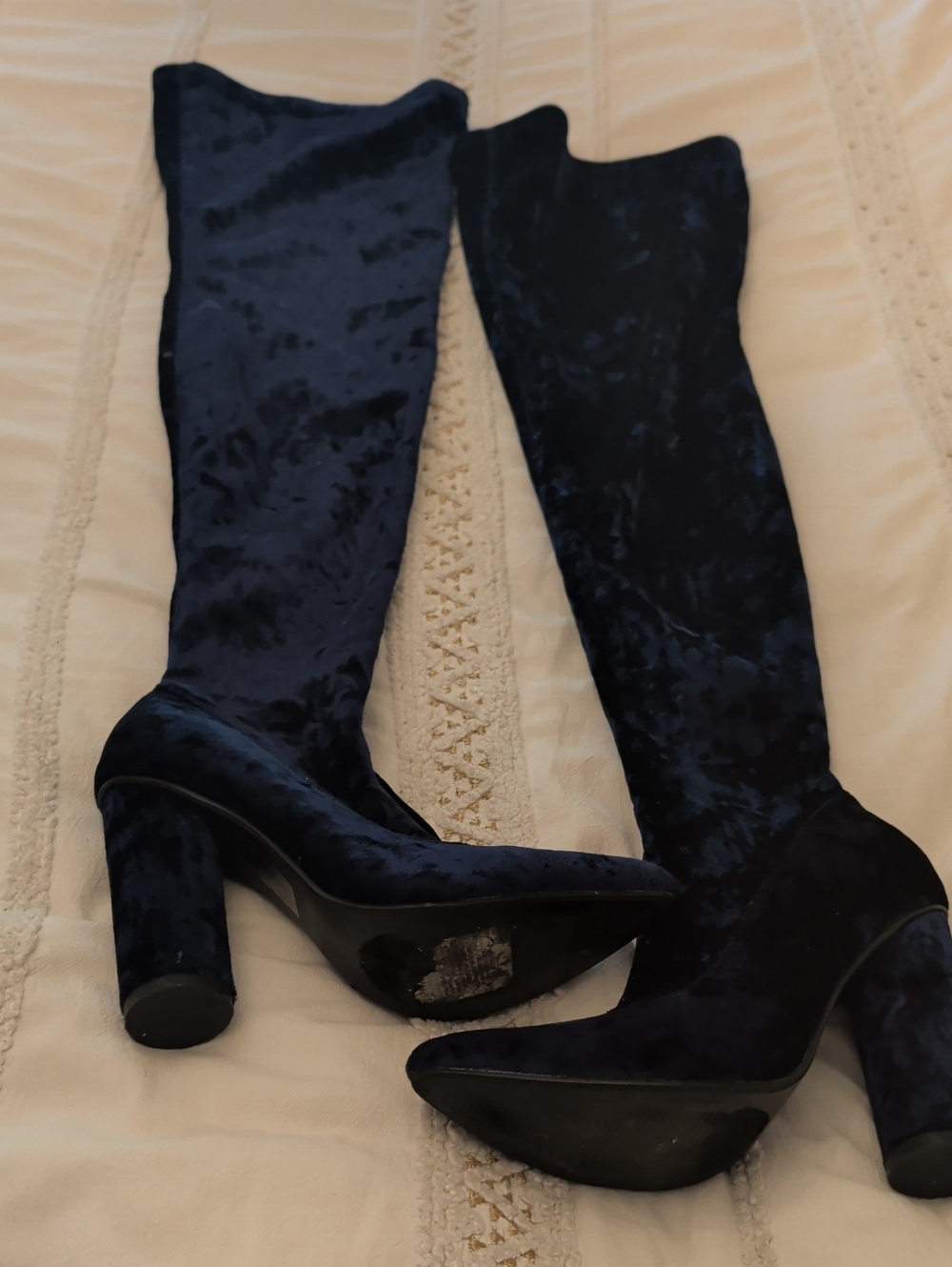 Cape Robbin Over-the-Knee Velvet Block Heel Boots - Navy Blue